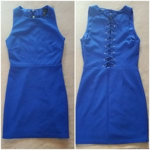 Blue Textured Dress with Lace Up Back XS